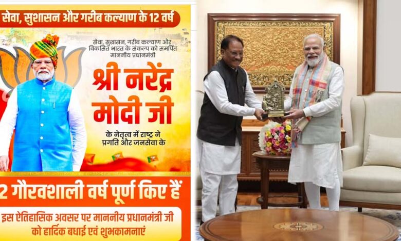 प्रधानमंत्री-नरेंद्र-मोदी-के-नेतृत्व-में-सेवा,-सुशासन-और-जनकल्याण-के-12-वर्ष-पूर्ण-:-मुख्यमंत्री-विष्णुदेव-साय-ने-दी-बधाई