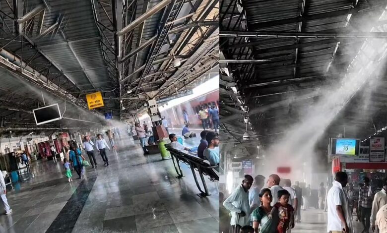 रेलवे-प्लेटफॉर्म-पर-‘ठंडा-ठंडा-कूल-कूल’-इंतजाम,-फोगर-और-वॉटर-स्प्रिंकलर-से-यात्रियों-को-ac-जैसी-राहत
