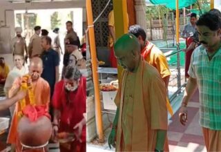 दतिया-के-पीतांबरा-पीठ-पहुंचे-cm-योगी-और-डिप्टी-cm-मौर्य,-विधि-विधान-से-की-पूजा-अर्चना